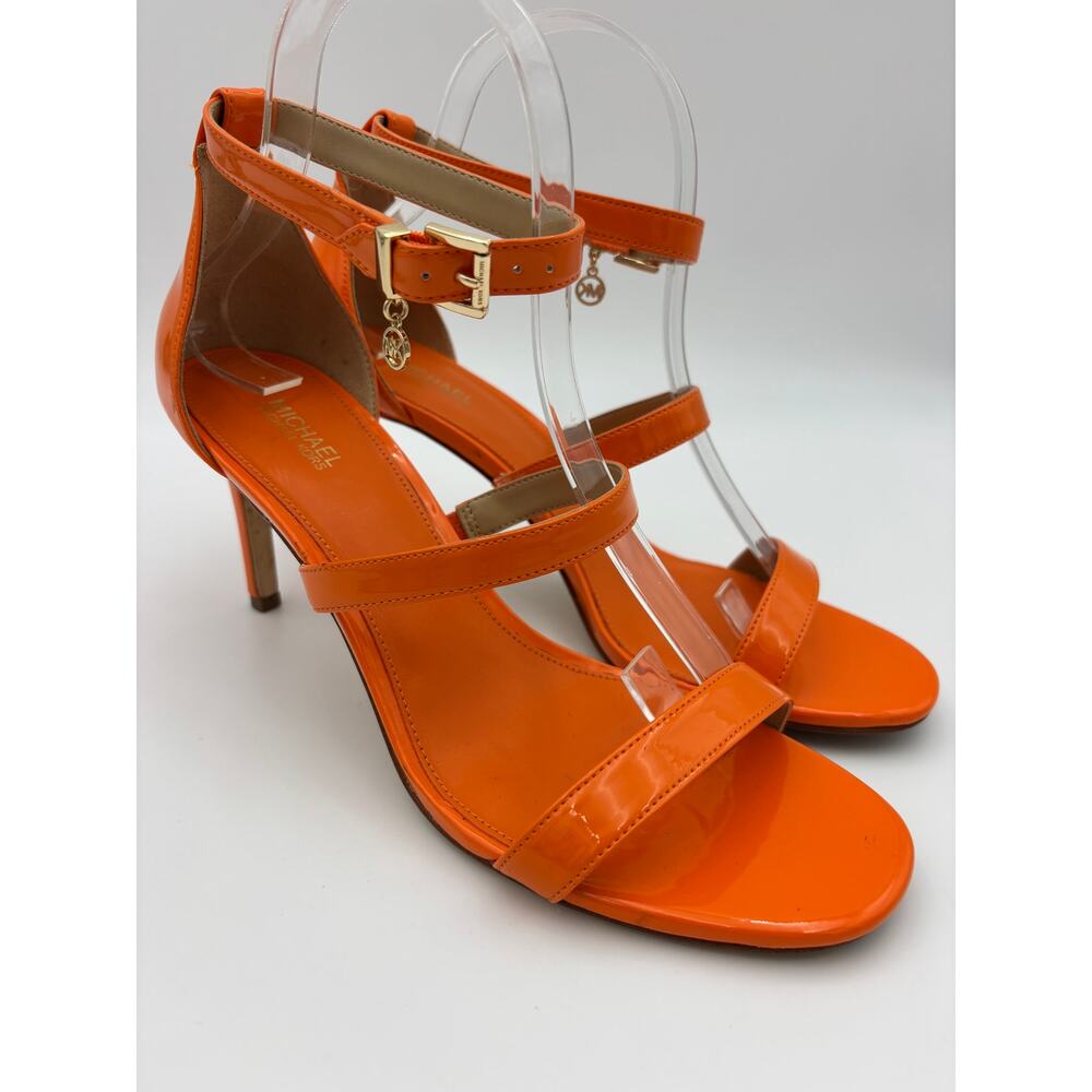 Michael Kors Koda Apricot Strappy Heels Orange Patent Size 8.5 Medium